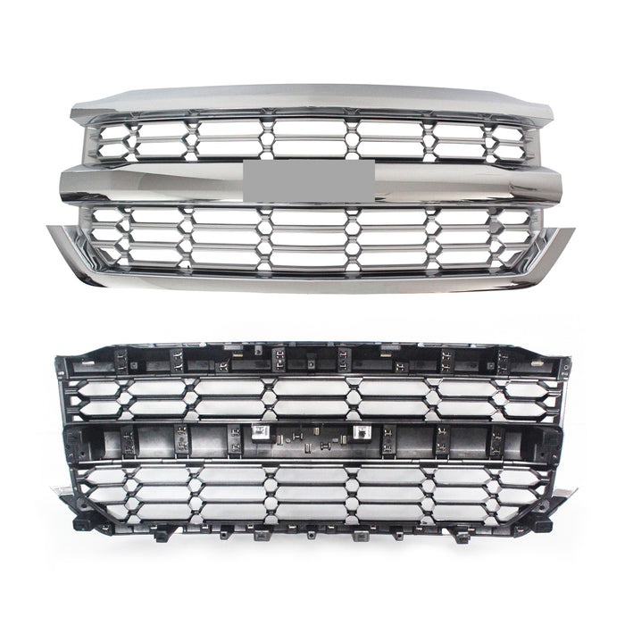 Front Bumper Upper Grille Chrome for 2016 2017 2018 2019 Chevy Silverado 1500