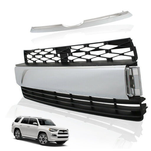 Front Bumper Lower Grille+Chrome Strip Trim Set for 14-20 Toyota 4Runner Limited