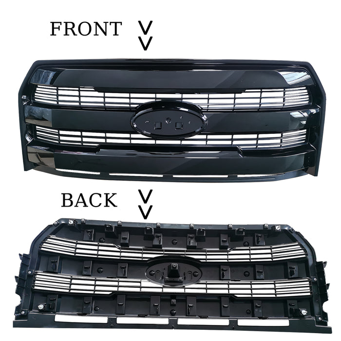 For 2015-2017 Ford F150 F-150 Front Upper Grille Grill W/O Camera Glossy Black