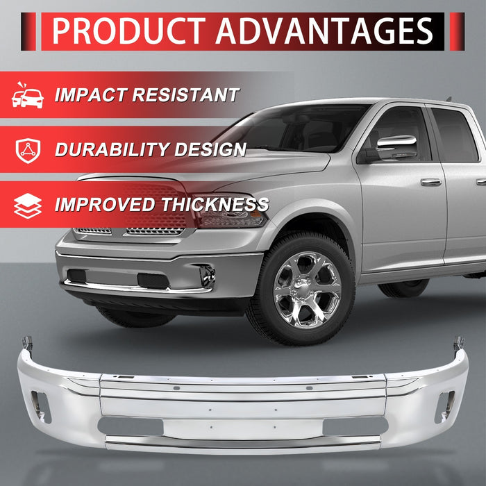 NEW Chrome - Steel Front Bumper Face Bar for 2013-2018 RAM 1500 Pickup W/ Fog