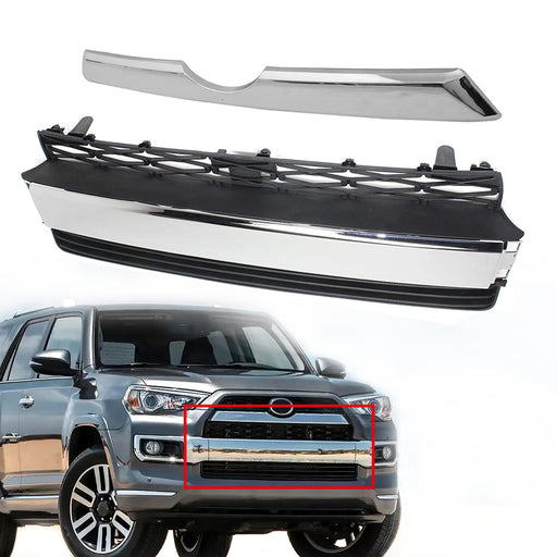 Front Bumper Lower Grille+Chrome Strip Trim Set for 14-20 Toyota 4Runner Limited