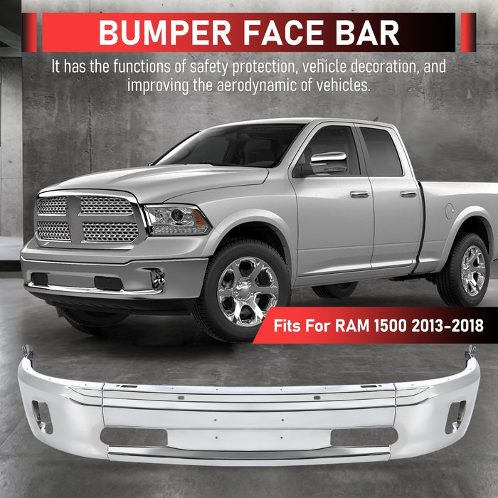 NEW Chrome - Steel Front Bumper Face Bar for 2013-2018 RAM 1500 Pickup W/ Fog