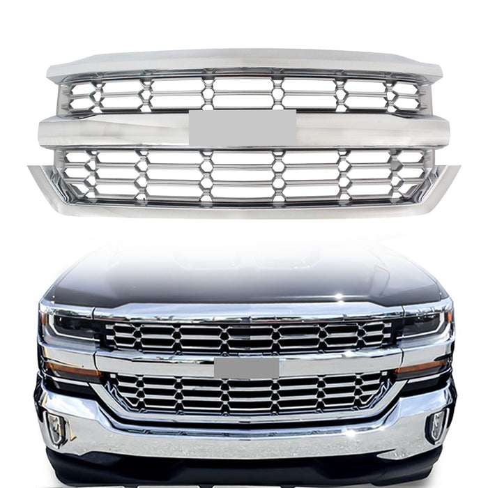 Front Bumper Upper Grille Chrome for 2016 2017 2018 2019 Chevy Silverado 1500