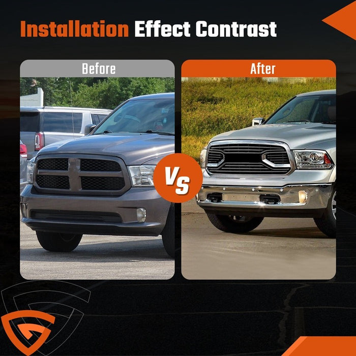 Front Bumper Face Bar Chrome for 2013-2018 Ram 1500 2019-2024 Ram 1500