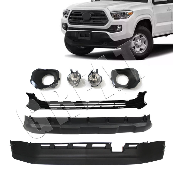 Front Lower Grill Valance Panel Fog Light Bezels Set for 2016-2021 Tacoma SR SR5