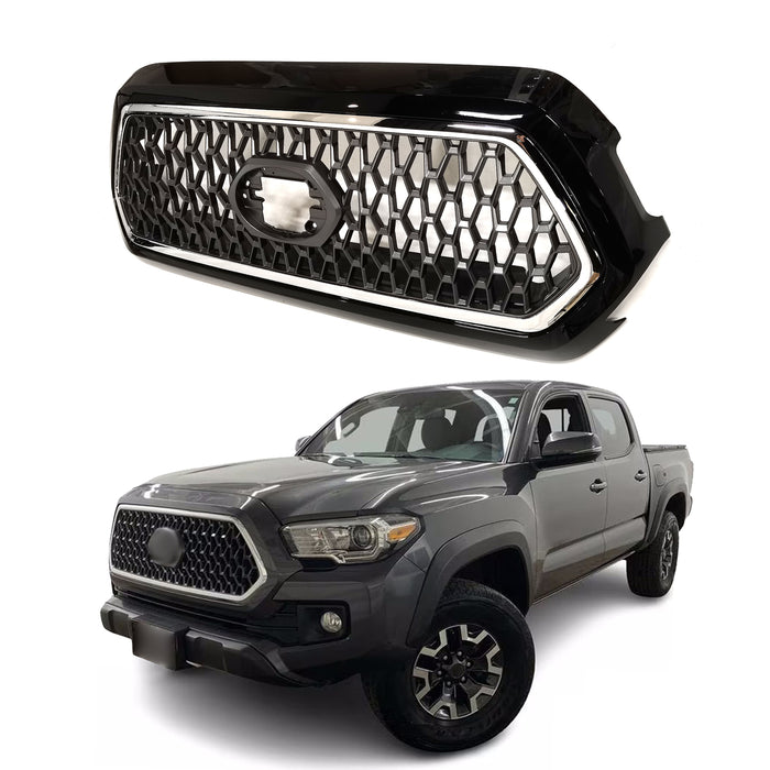 Front Bumper Grille Grill Gray with Chrome Trim for 2019-2023 Toyota Tacoma TRD