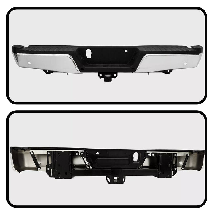 Chrome Rear Bumper for 2015-2019 Ford F150 F-150 W/ Heavy Duty Tow & Sensor Hole