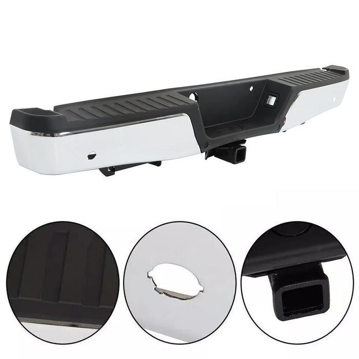 Chrome Rear Bumper for 2015-2019 Ford F150 F-150 W/ Heavy Duty Tow & Sensor Hole