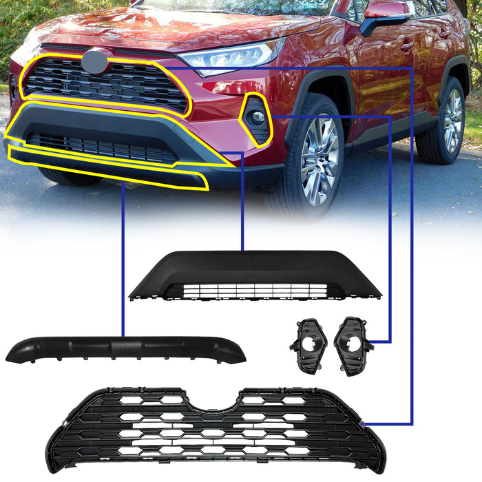 For Toyota RAV4 2019-2021 LE Front Grille Bezels Towing Covers Apron Set 5Pcs