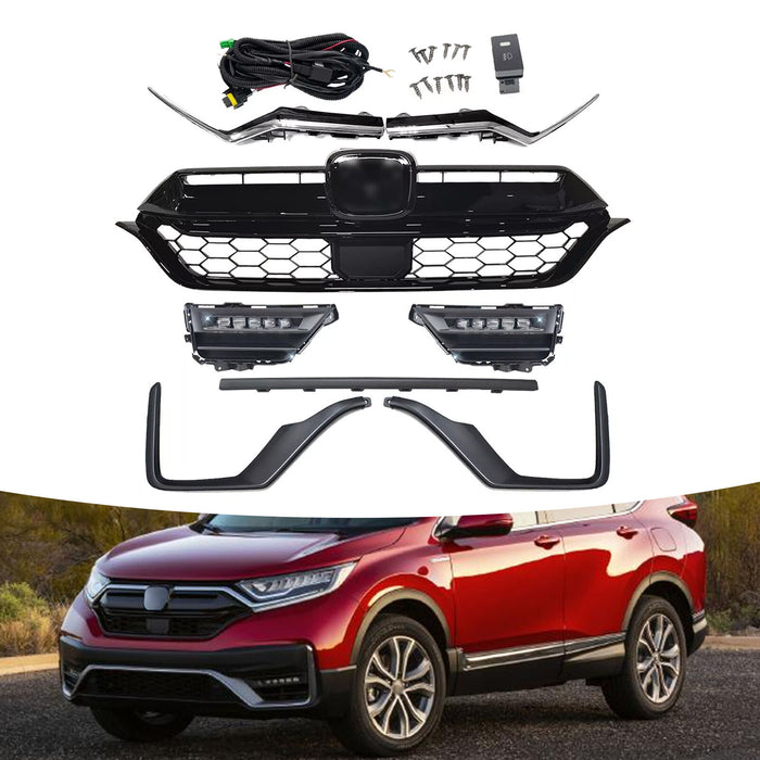 Fits 2020-2022 Honda CRV Front Grille Headlight Trim Fog Light Bracket Set 11Pcs