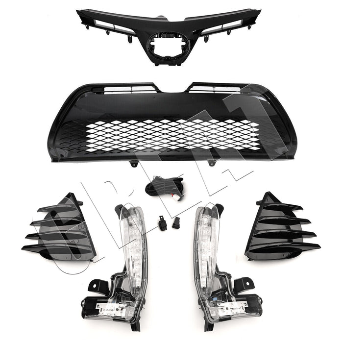 Front Upper Lower Grille LED Fog Lights for 2017 2018 2019 Toyota Corolla SE XSE