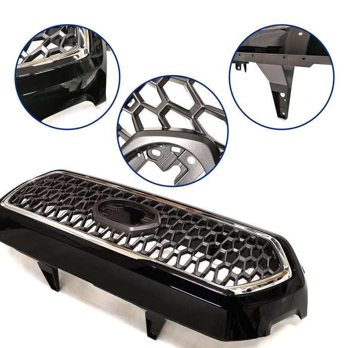 Front Bumper Grille Grill Gray with Chrome Trim for 2019-2023 Toyota Tacoma TRD