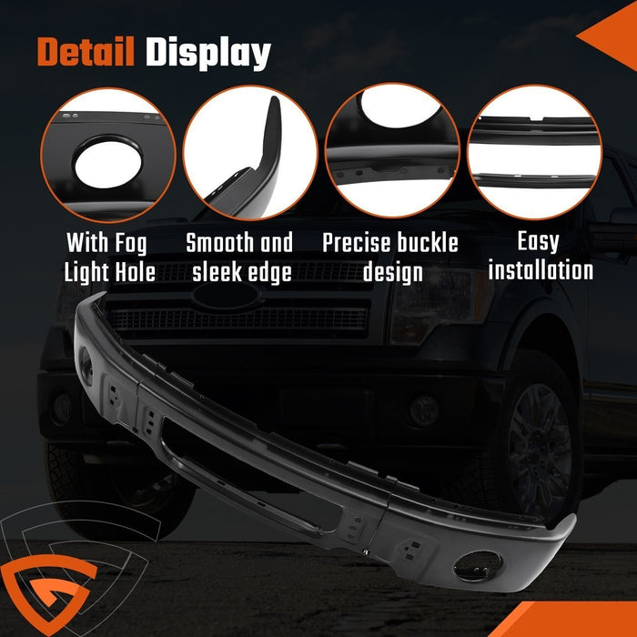 For Ford F150 2009-2014 Front Bumper Face Bar W/ Fog Light Hole Black Split