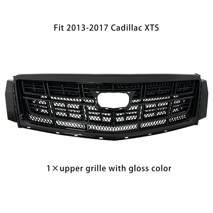 Fit 2013-2017 Cadillac XTS Front Bumper Black Upper Grille Lower Grill 2PCS