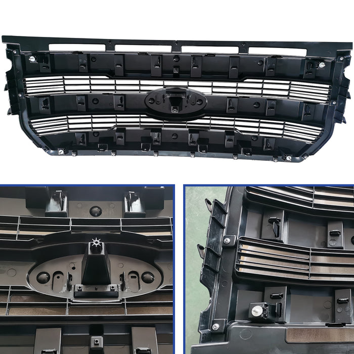 For 2015-2017 Ford F150 F-150 Front Upper Grille Grill W/O Camera Glossy Black