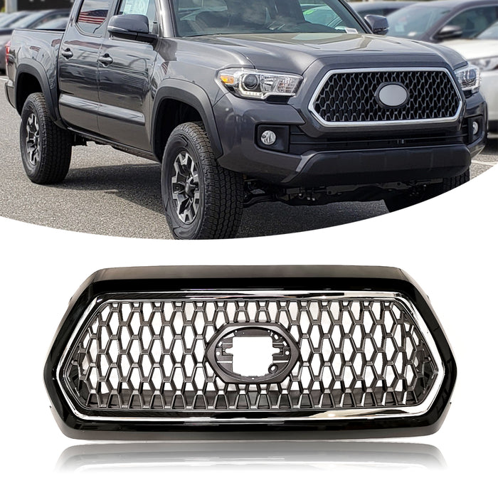 Front Bumper Grille Grill Gray with Chrome Trim for 2019-2023 Toyota Tacoma TRD