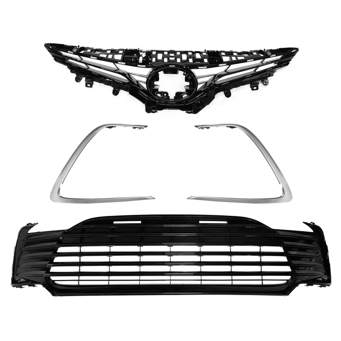 Front Bumper Upper Lower Grille & Trim Molding for 2021-2024 Toyota Camry LE XLE