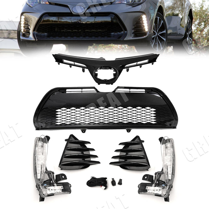 Front Upper Lower Grille LED Fog Lights for 2017 2018 2019 Toyota Corolla SE XSE
