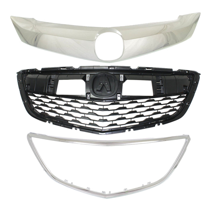 Fits 2014 2015 2016 Acura MDX Front Bumper Grille Grill W/Chrome Trim 75100-TZ5