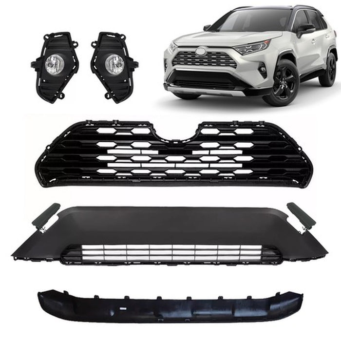 For 2019-2021 Toyota RAV4 Front Upper Lower Grille Bumper Fog Lights Valance Set