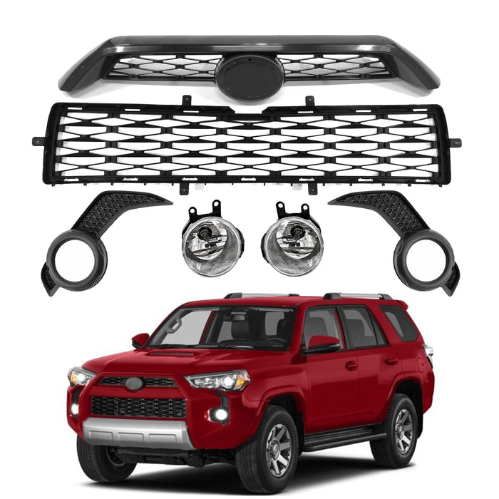 Front Bumper Upper Lower Grill Fog Lights Set for 2014-2019 Toyota 4Runner SR5