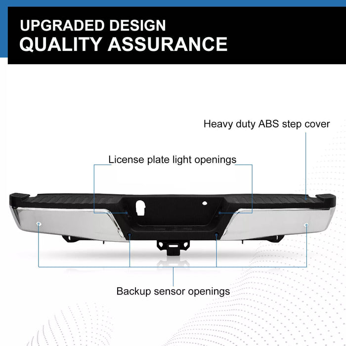 Chrome Rear Bumper for 2015-2019 Ford F150 F-150 W/ Heavy Duty Tow & Sensor Hole
