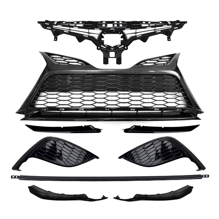Fits 2021-2023 Toyota Camry SE Front Grille Black Trim Fog Light Bezel Set 9Pcs