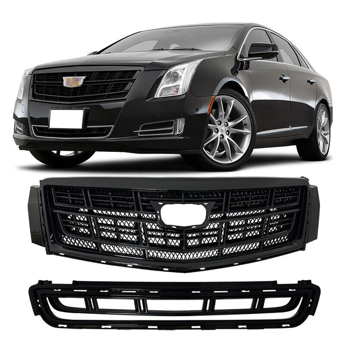 Fit 2013-2017 Cadillac XTS Front Bumper Black Upper Grille Lower Grill 2PCS
