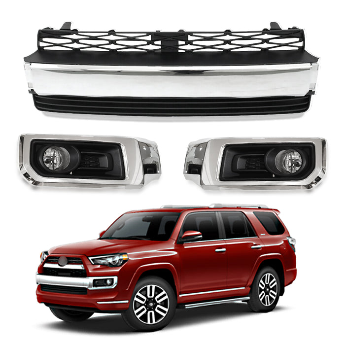 For 14-20 Toyota 4Runner Limited Front Bumper Lower Grille + Fog Lights Set