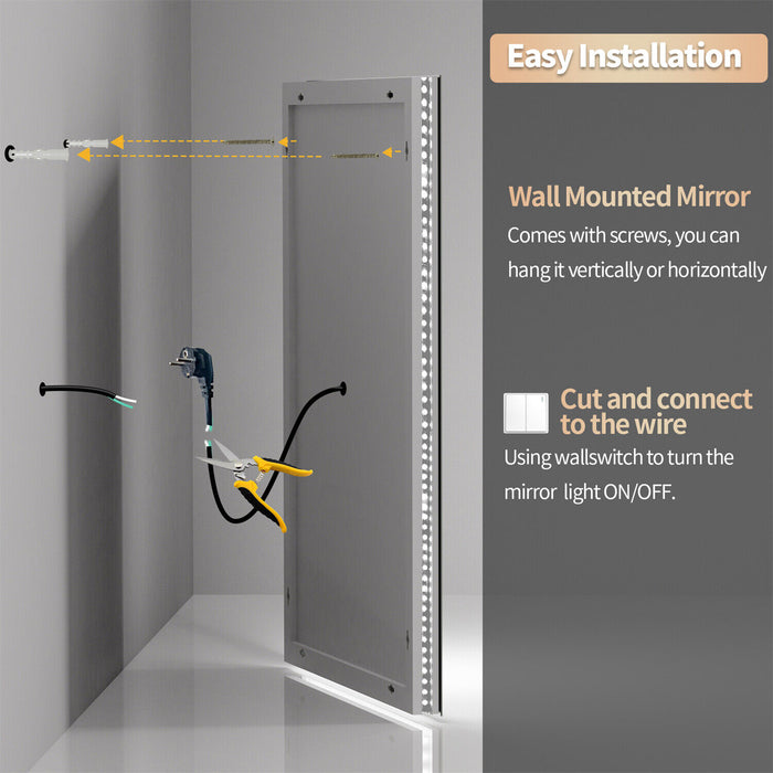 Extra Large LED Mirror for Bathroom Antifog Wall Mounted Dual Lightstrip Mirror