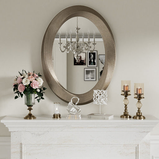 Vanity Oval Wall Mirror Home Office Entryway Farmhouse Decorative Wooden Frame