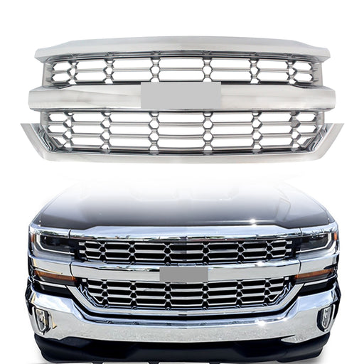 Front Bumper Upper Grille Chrome for 2016 2017 2018 2019 Chevy Silverado 1500