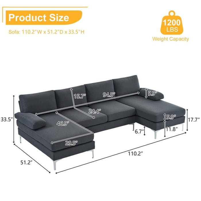 Modern U-Shaped Sectional Sofa with 2 Chaise Lounges