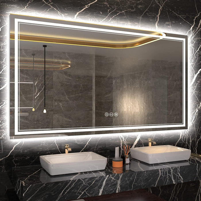 Extra Large LED Mirror for Bathroom Antifog Wall Mounted Dual Lightstrip Mirror