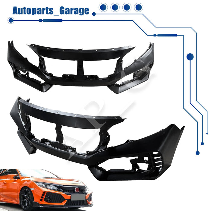Type R Style Front Bumper Cover Kit W/ Grille & Lip Fit for Honda Civic 2016-21