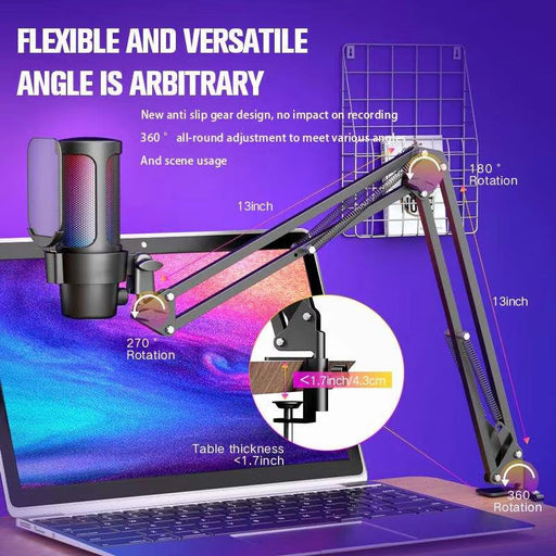 RGB Gaming Mic USB, Cardioid, Boom Arm