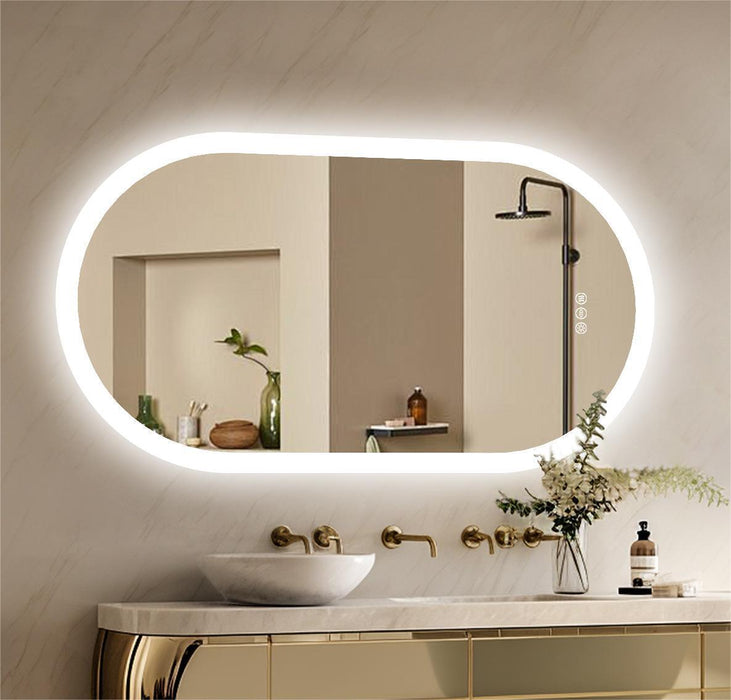 LED Mirror Bathroom Oval Illuminated Dimming Smart Vanity Antifog Mirror