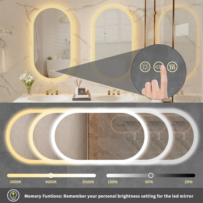 LED Mirror Bathroom Oval Illuminated Dimming Smart Vanity Antifog Mirror