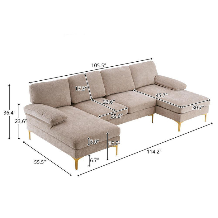 Modern U-Shaped Sectional Sofa: Chenille Fabric Comfort