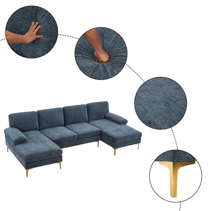 Modern U-Shaped Sectional Sofa: Chenille Fabric Comfort