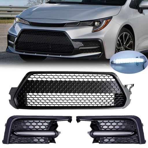 Fit 2020 2021 2022 Toyota Corolla SE XSE Front Lower Grille & LED DRL Fog Lights