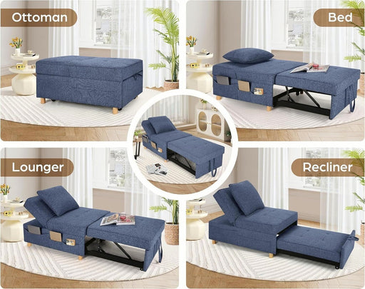 4-in-1 Convertible Sofa Bed: Adjustable Backrest & Storage