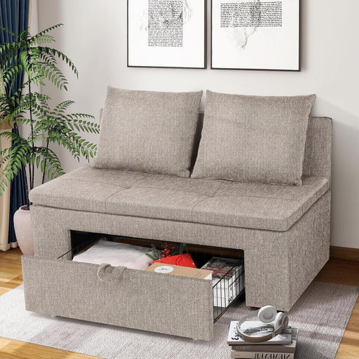 Linen Loveseat Sofa with Storage Drawer: Small Space Solution