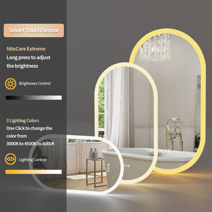 LED Mirror Bathroom Oval Illuminated Dimming Smart Vanity Antifog Mirror