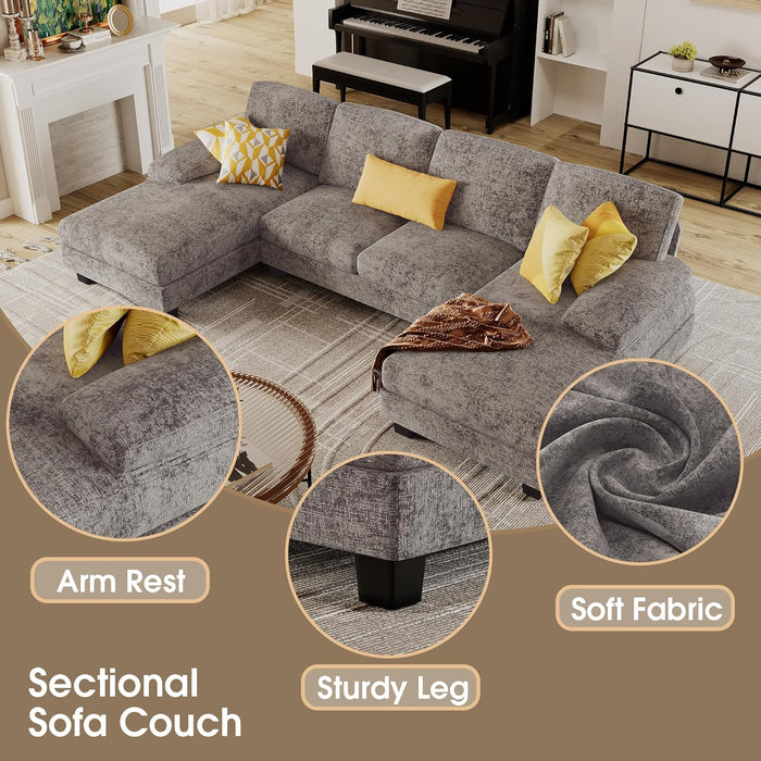 Grey Linen U-Shaped Sectional Sofa