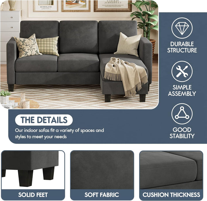 Dark Grey Linen Sectional Sofa