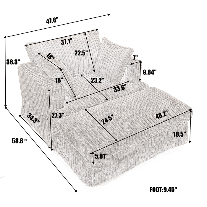 Oversized Modular Sectional Sofa with Movable Ottoman