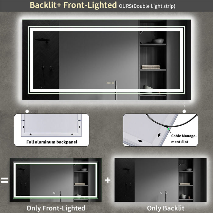 Extra Large LED Mirror for Bathroom Antifog Wall Mounted Dual Lightstrip Mirror