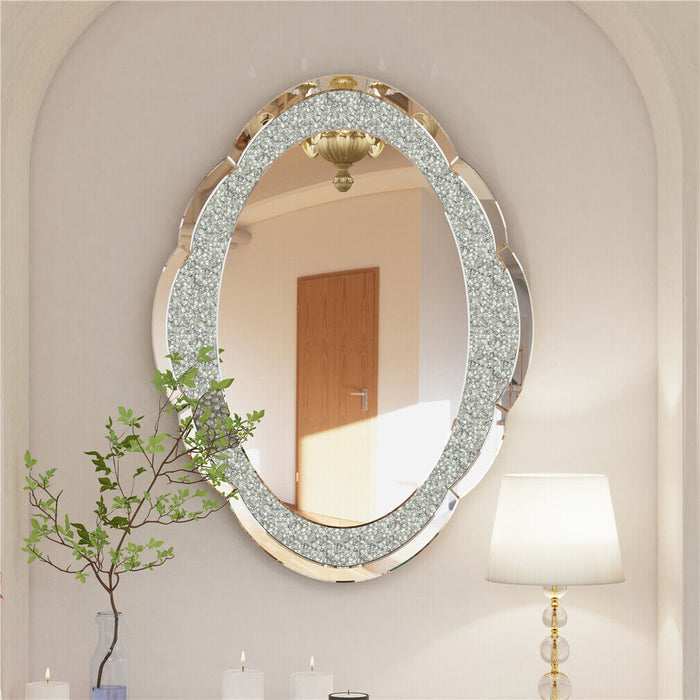 Large Floral Oval Crushed Diamond Mirror