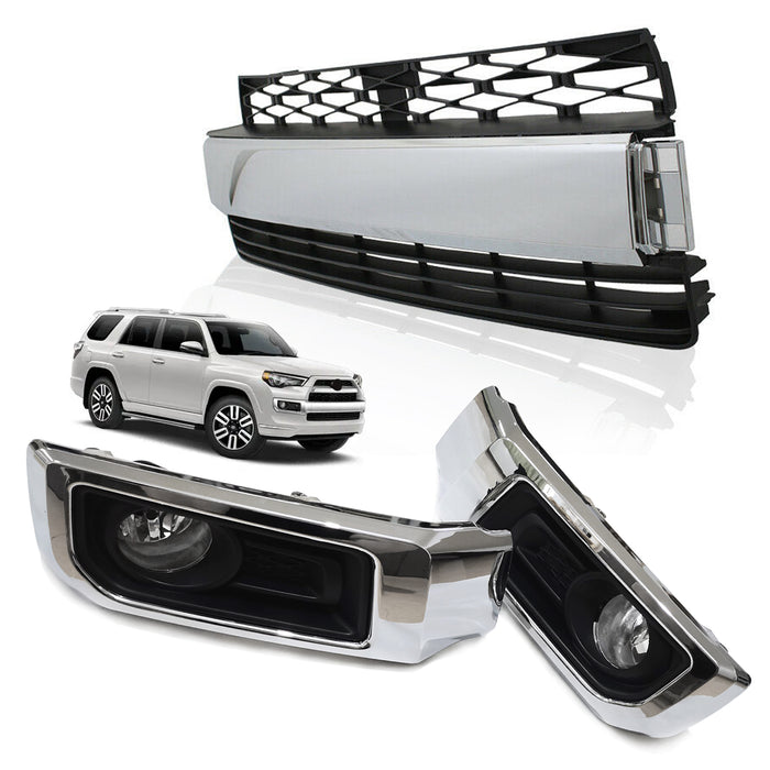 For 14-20 Toyota 4Runner Limited Front Bumper Lower Grille + Fog Lights Set